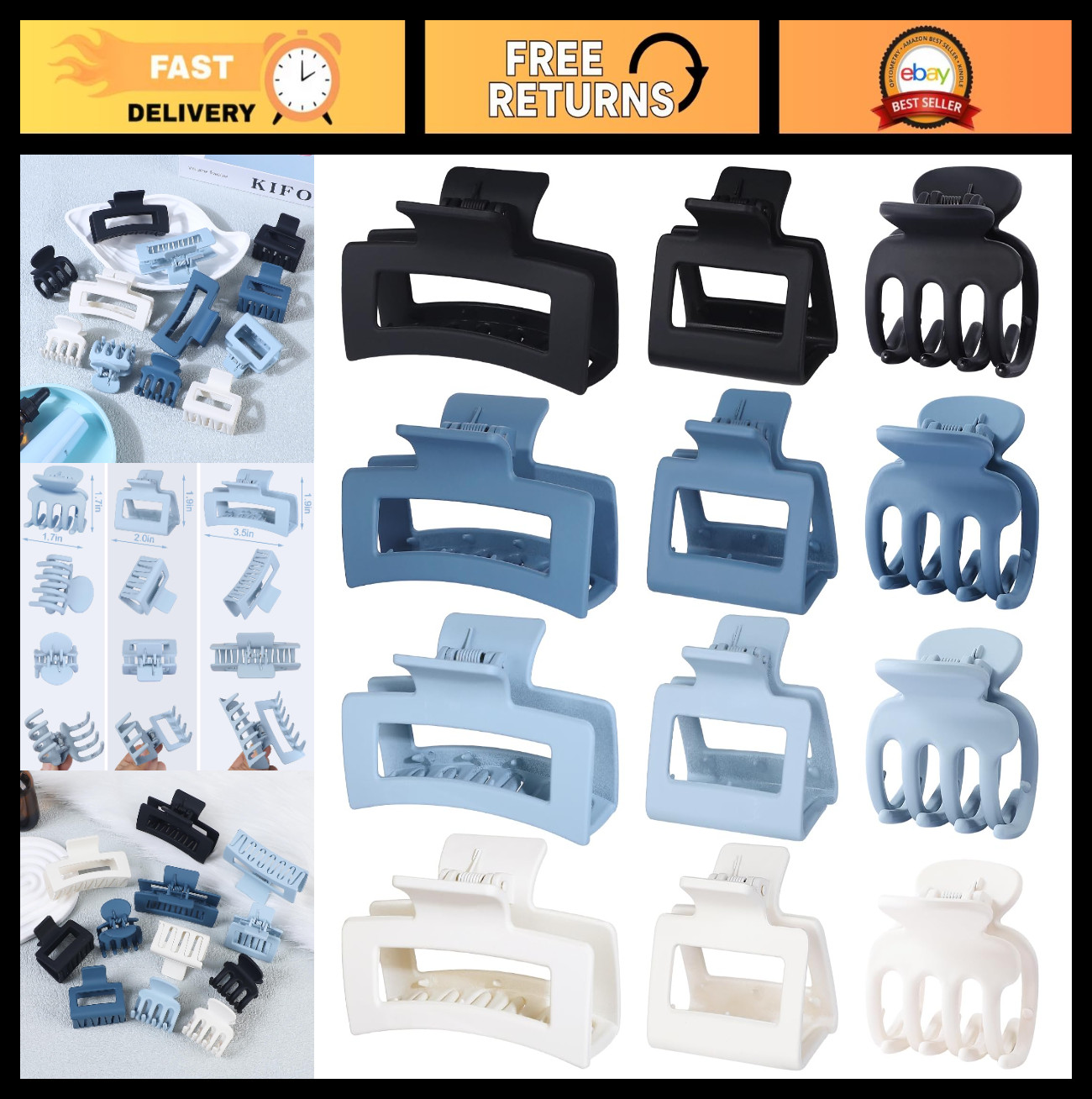 12 Pcs Hair Claw Clips Set – Small, Medium, Large Claw Clips for All Hair Types