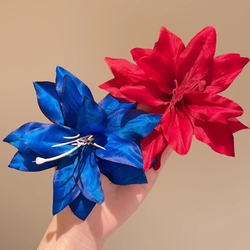 Lily Hawaiian Flower Hair Clips For Women 4.72IN 12cm/4.72in, Blue,pink,red