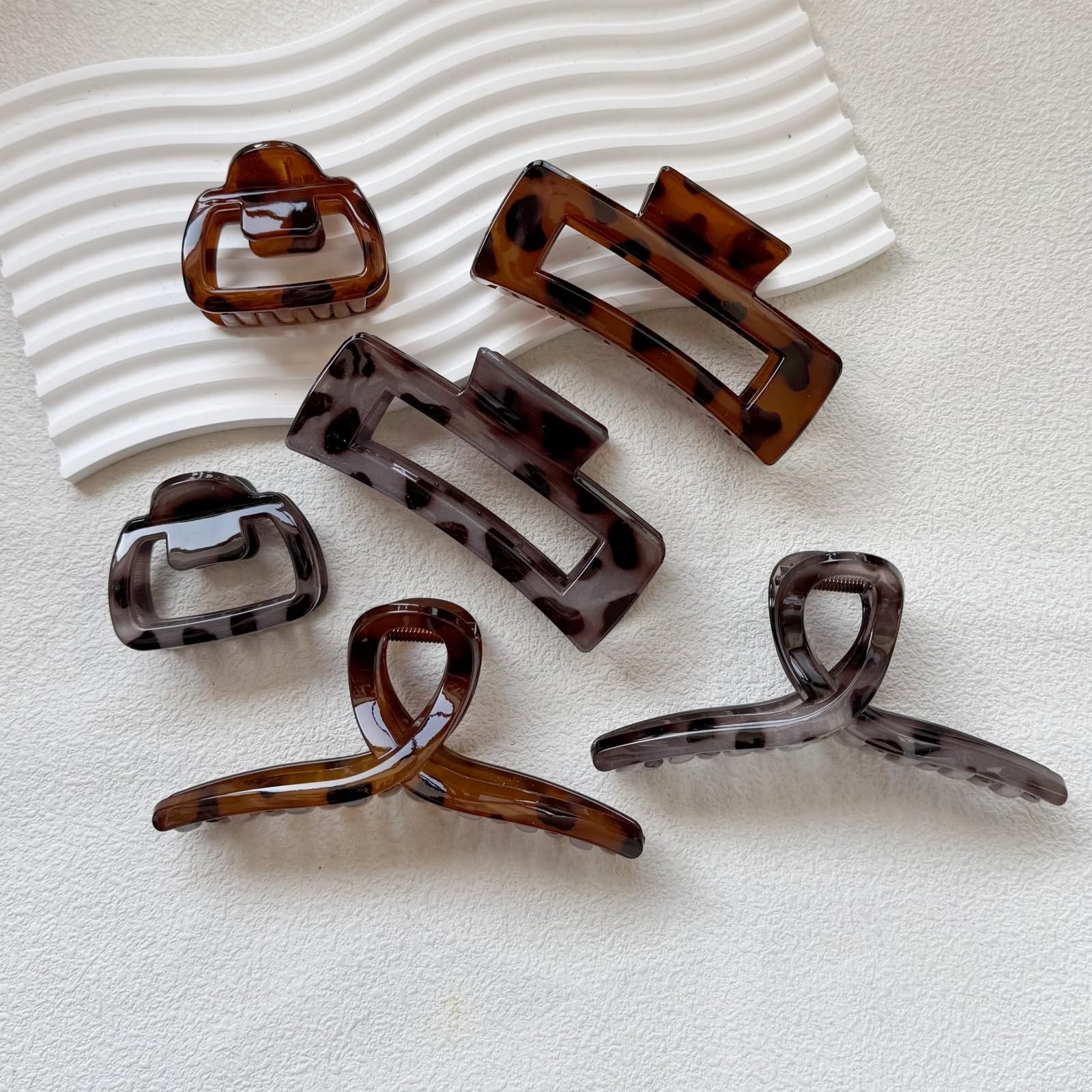 6 Pieces Hair Claw Clips for Women, Tortoise Shell 1 Count (Pack of 6), Brown