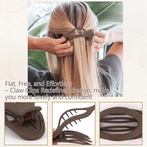 Flat Hair Claw Clips Set, 8 Pcs Large Non-slip French onesize Brown series