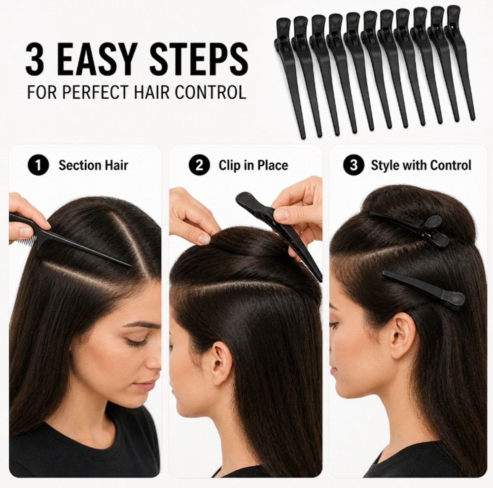 10-Pack Salon Croc Hair Clips – Non-Slip Styling Clamps for Thick Hair