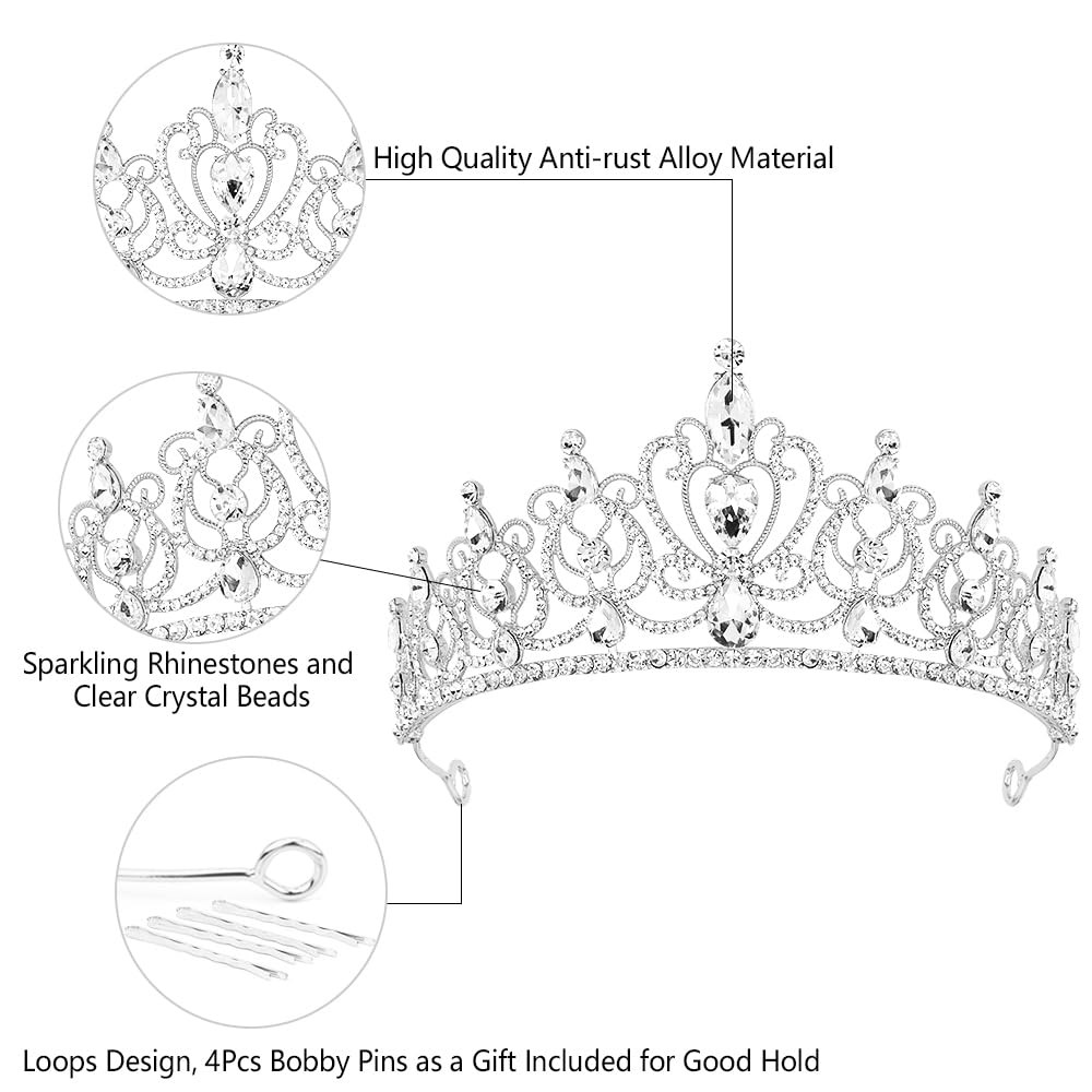Silver Tiara for Women Girls Rhinestone Princess Queen Crowns Crystal Headban…