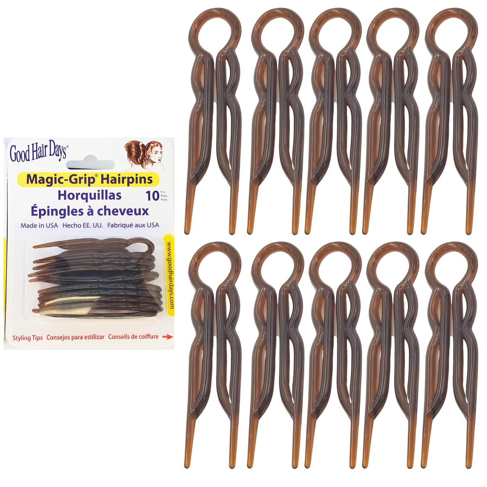 Good Hair Days Hair Pins – 2 1/2″ Plastic, U-shaped Magic Grip Hairpins, Strong