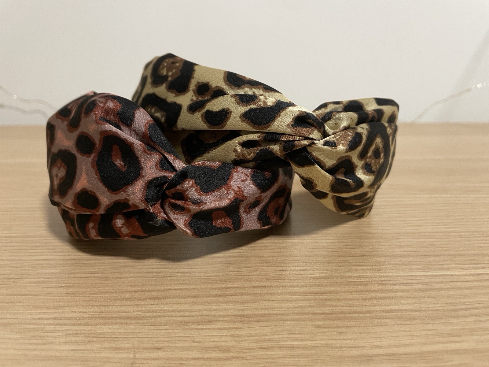 Leopard Print Knot Headband Set Blush & Tan Animal Print Satin Feminine Soft
