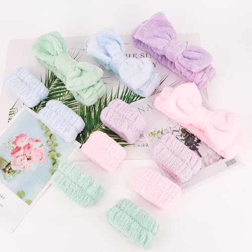 12 PCS Makeup Headband for Women Wrist Washband Pink, Purple, Blue, Green