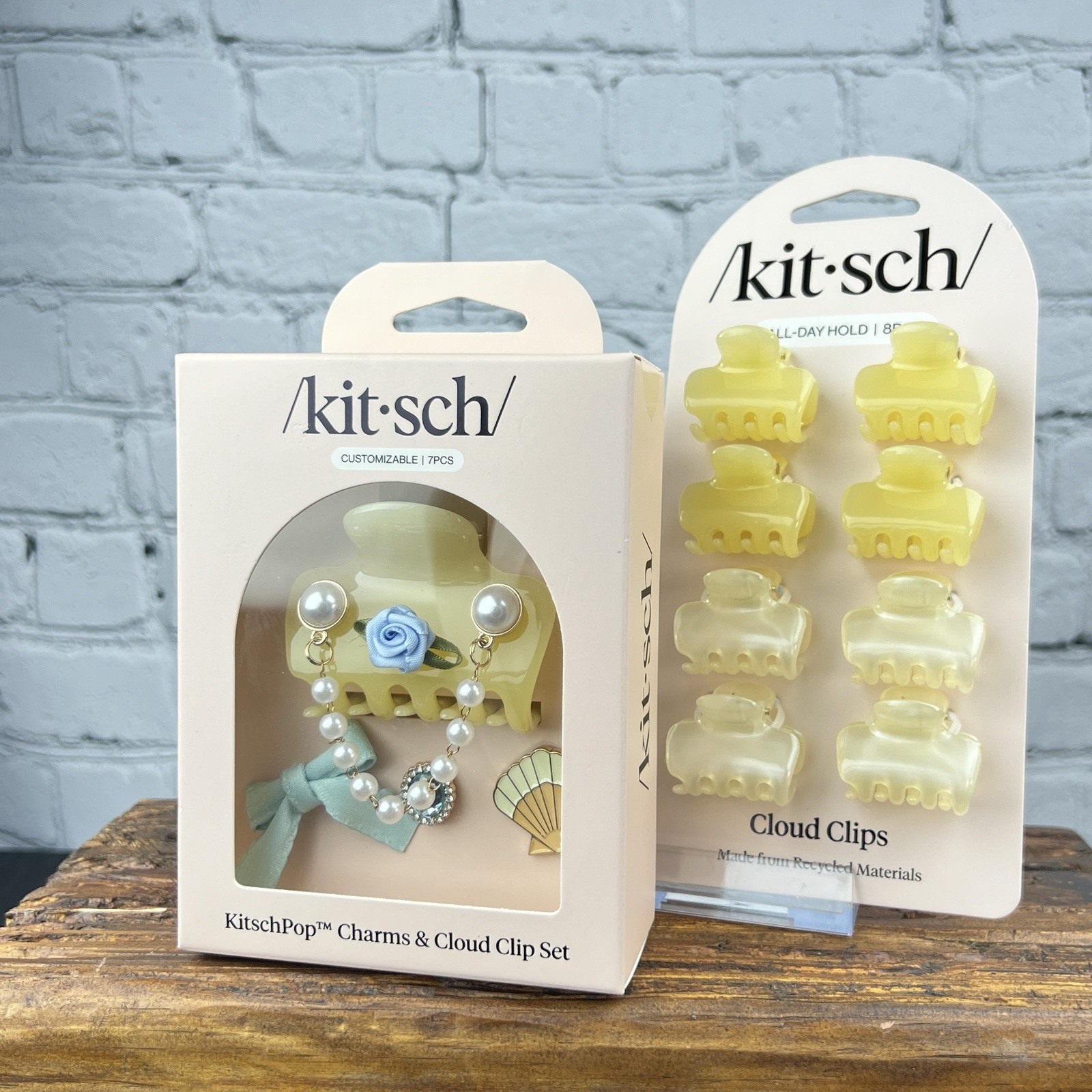 KitschPop Charms & Cloud Clip Set 7pc Coastal Cottage Pearl Hair Claw Clip