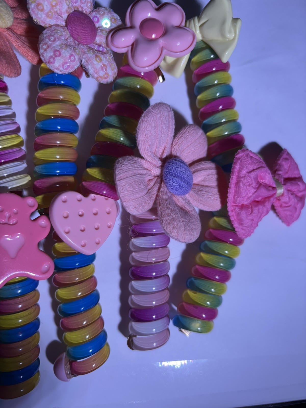 (8)-Colorful Telephone Wire Hair Bands for Kids, Bowknot Braided Spiral Hair Tie