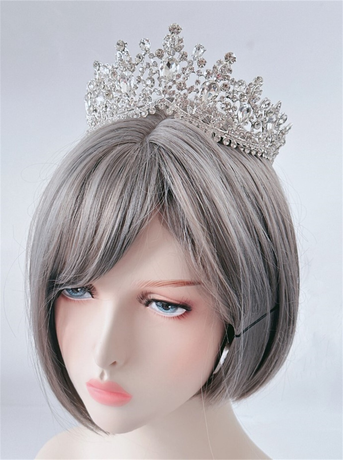 Women Bride Wedding Silver color White Crystal Rhinestone Royal Prom Tiara Crown