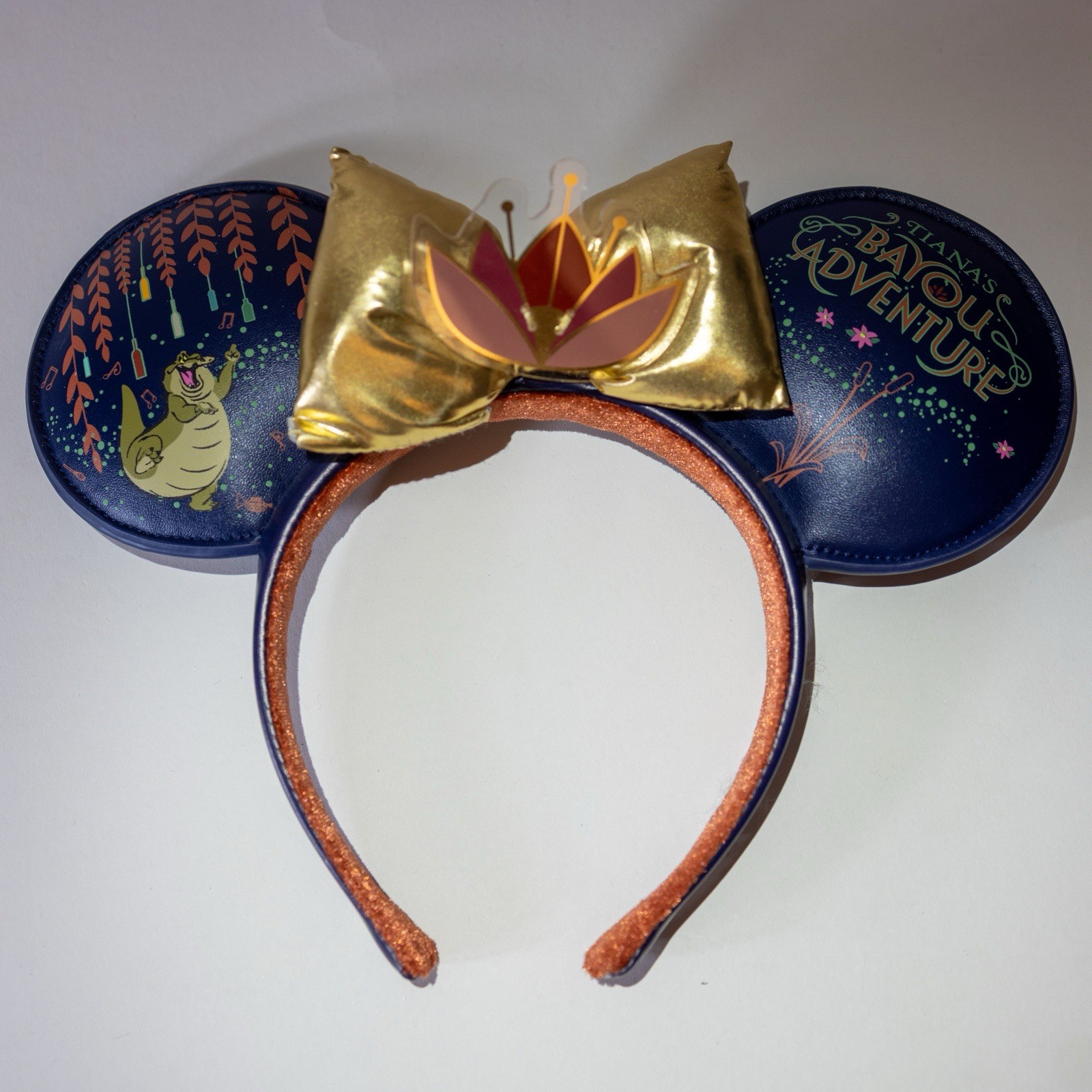 Disney Minnie Ears Headband Princess Tiana Blue, Gold Bow Crown, Padded Solid