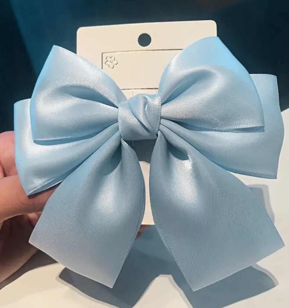 Light Blue Satin Stylish Bow Ribbon Hair Clip All Hair Types Non Slip