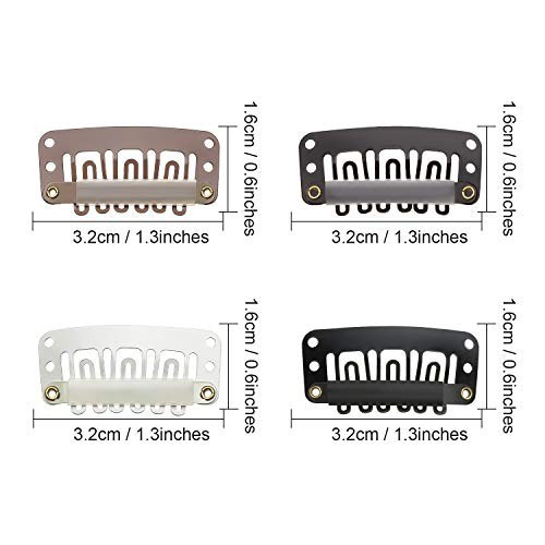 100 Pcs 32mm Hair Extension Clips 6 Teeth Wig Accessories Soft Rubber Metal Snap