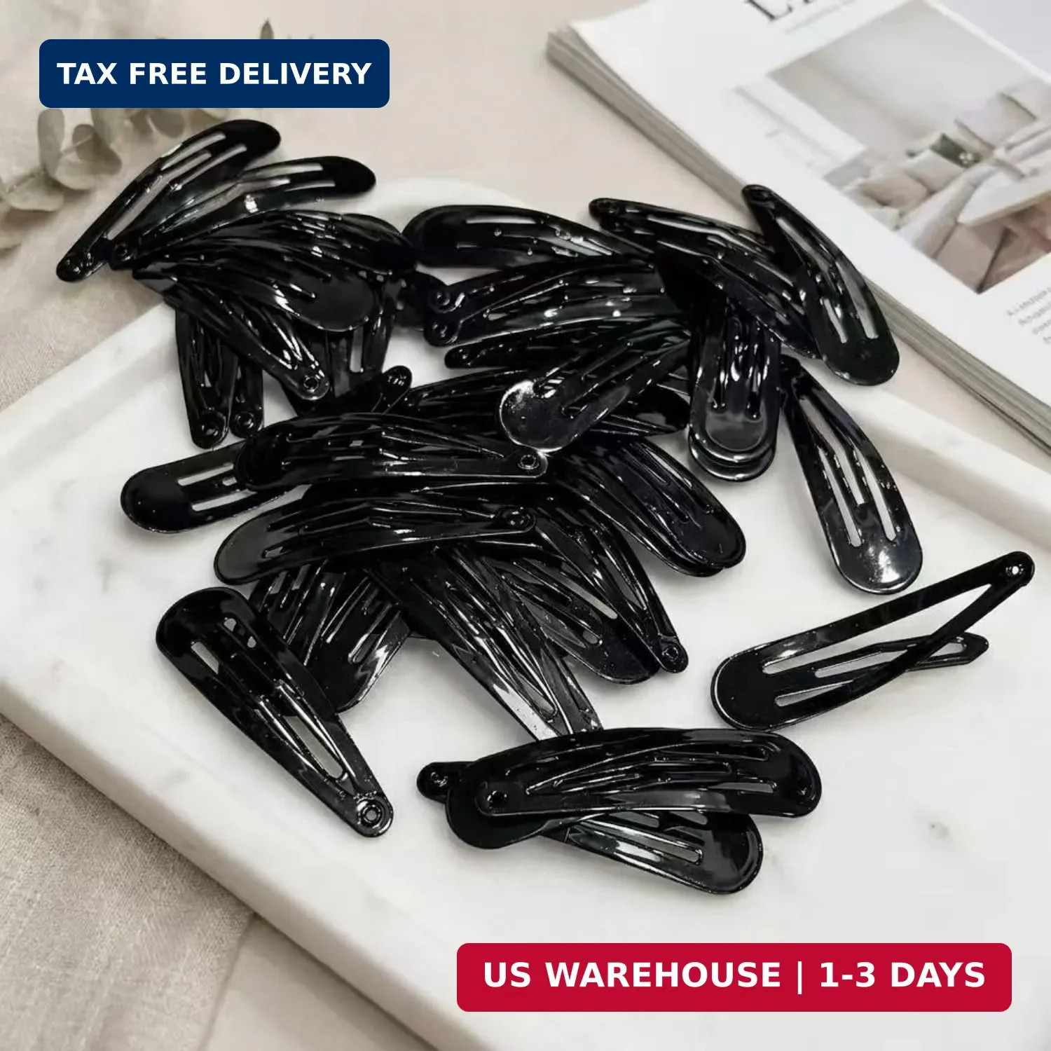 40 Pack Black 2 Inch Barrettes Women Metal Snap Hair Clips Accessories