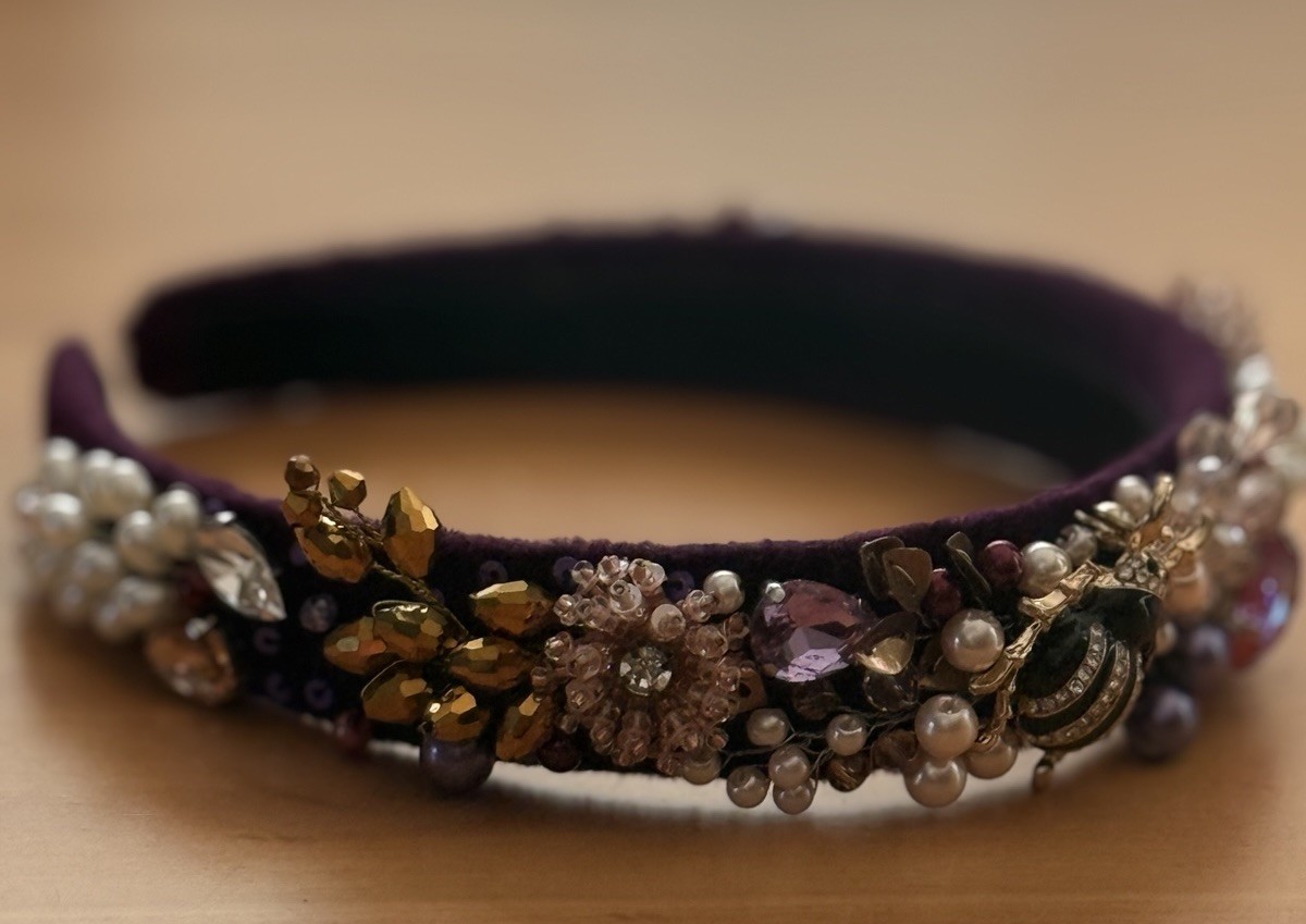 Handmade Beaded Headband Ukraine Crystal Pearl Embellished Floral Hairband New