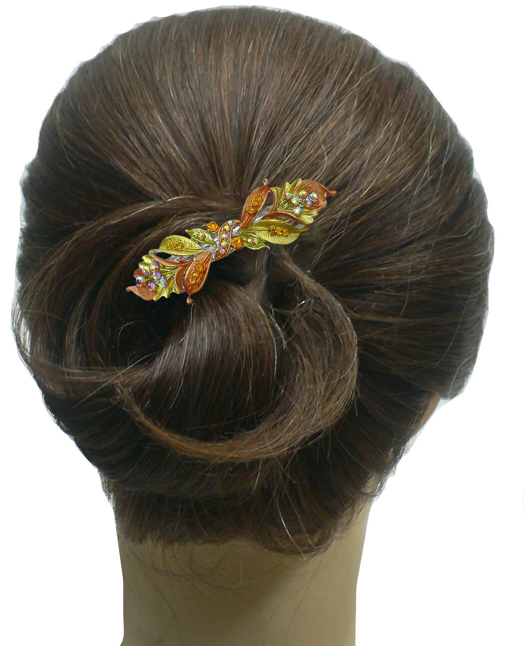 Bella Med Large Barrette Flower & Leaves Hair Clip Sparkly Rhinestone YY86800-3