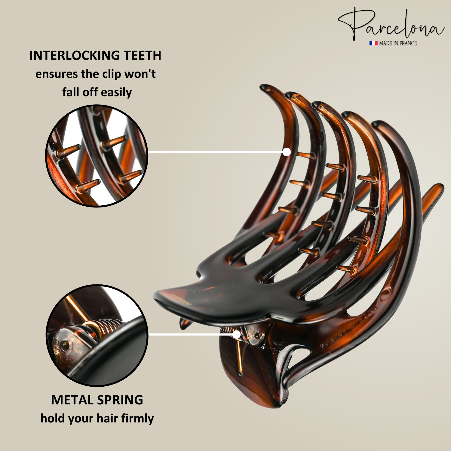 Parcelona French Octopus Hair Claw 3.25″ Tortoise Shell Cellulose Acetate Jaw