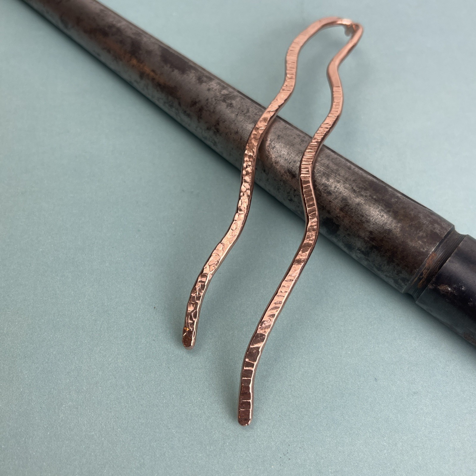 Copper Hair Pin, Stick, Fork, Artist Made Multi Texture