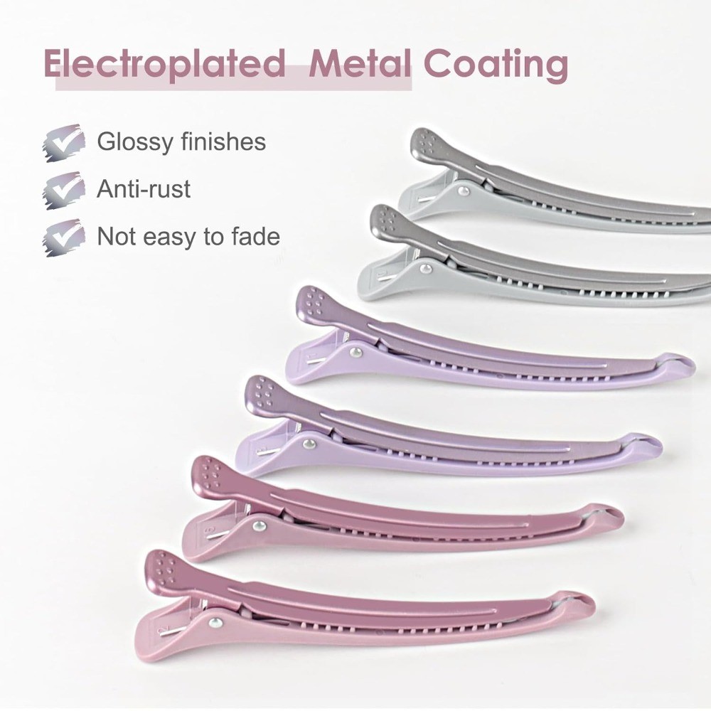 Hair Sectioning Clips Set of 6 Silicone Grip Duckbill No Crease Styling Cutting
