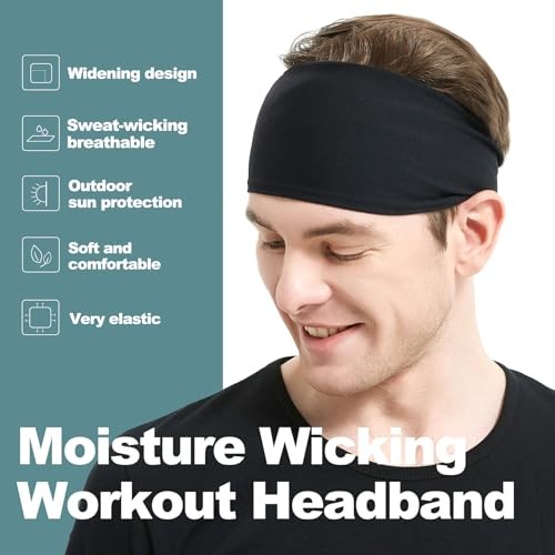 Running Headbands for Men（4 or One Size （4pack）Black,White,Dark blue,Dark gray
