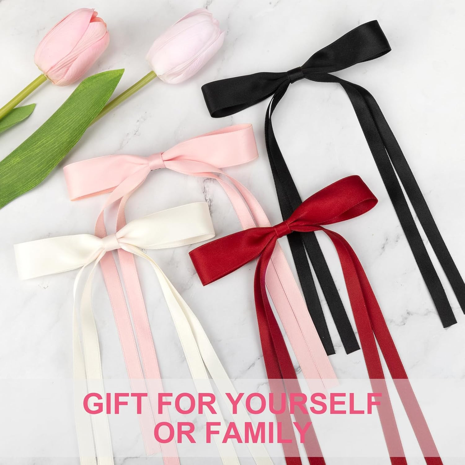 8 PCS Silky Satin Hair Bows with Tassel for Women Grils, Tassel Ribbon Bowknot H