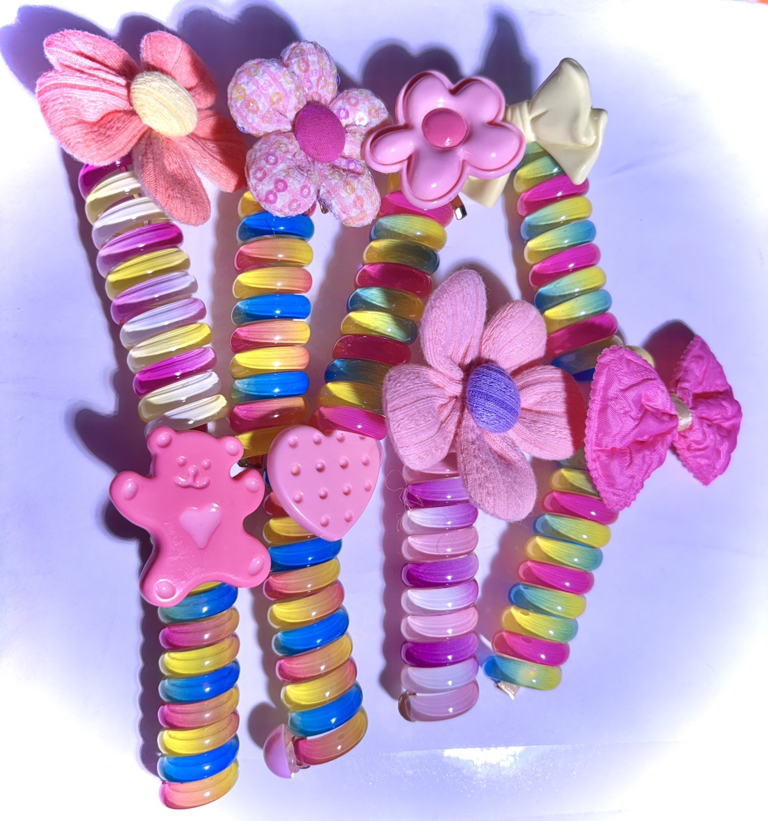 (8)-Colorful Telephone Wire Hair Bands for Kids, Bowknot Braided Spiral Hair Tie