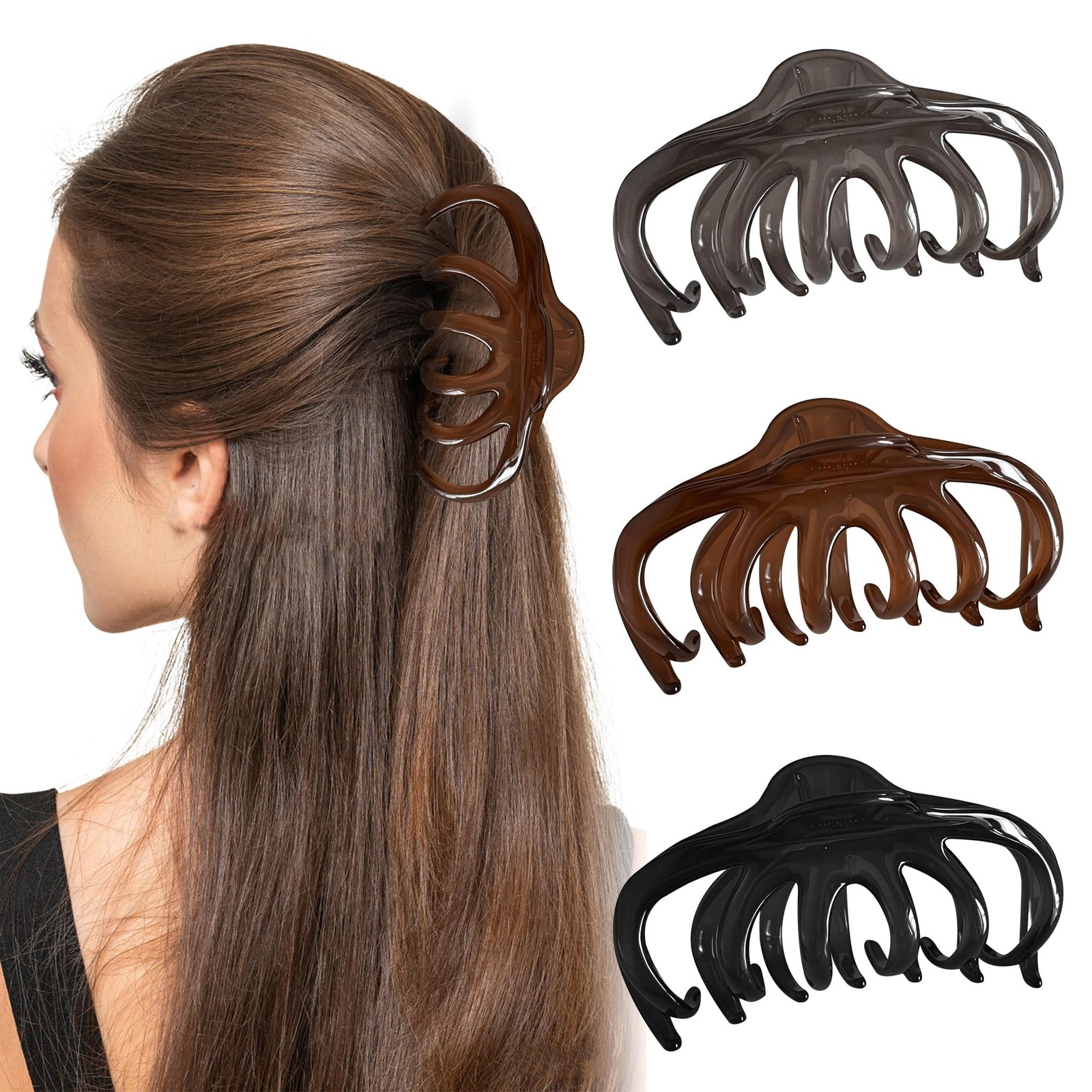 Xyntara 3Pack Hair Clips for Women, 5 Inch Large High-Quality Plastic