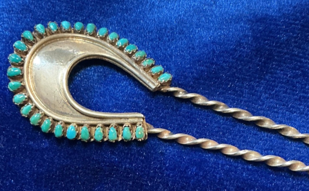 VINTAGE SOUTHWEST N. A. HAIR PIN W/TURQUOISE BEAUTIFUL A-1 CONDITION