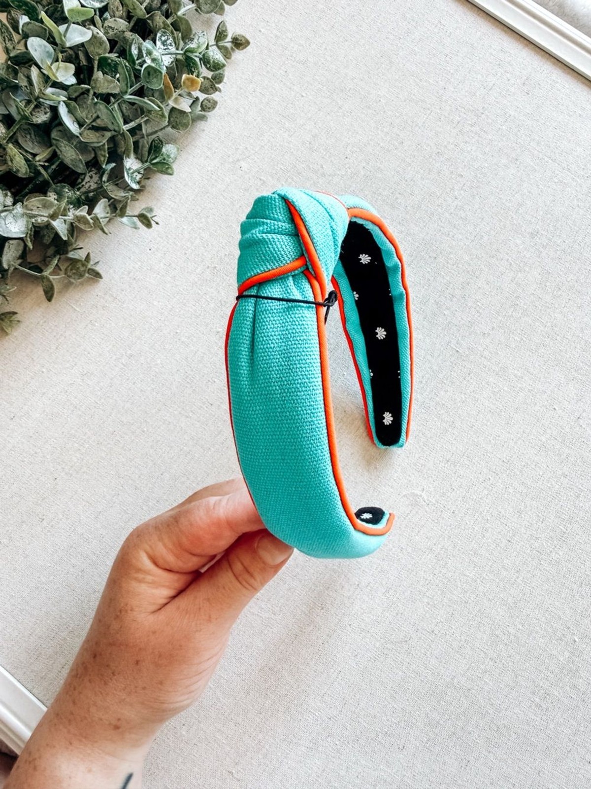 Lele Sadoughi Knotted Piping Trim Slim Headband Aqua Blue NWT