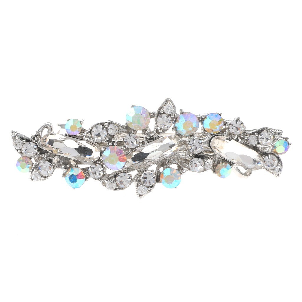Silver Tone Metal Hair Clip with AB Crystal Rhinestone HA2195-SAB