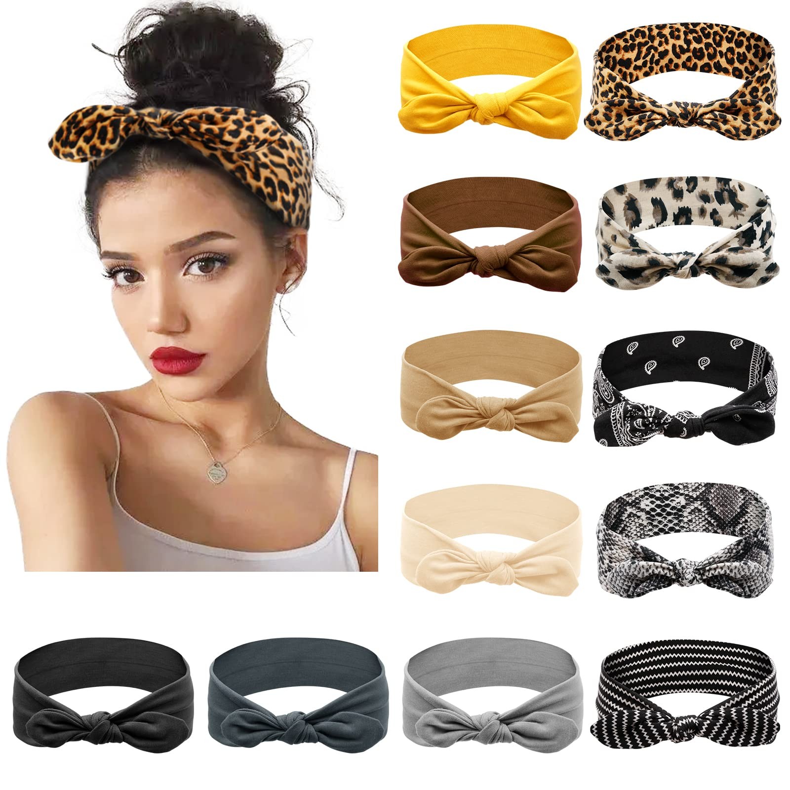 Huachi 12 Pack Bow Headbands for 1 Count (Pack of 12), Classic Fashion Style