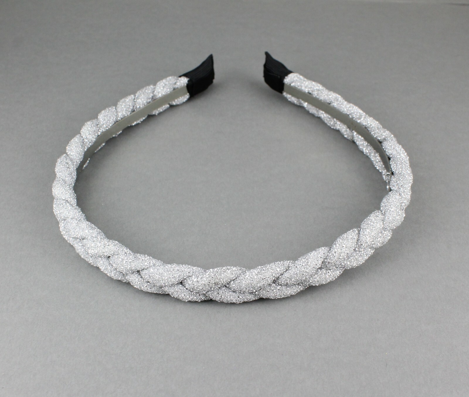 Silver headband braid braided hair band sparkly headband skinny narrow 1/2″ wide