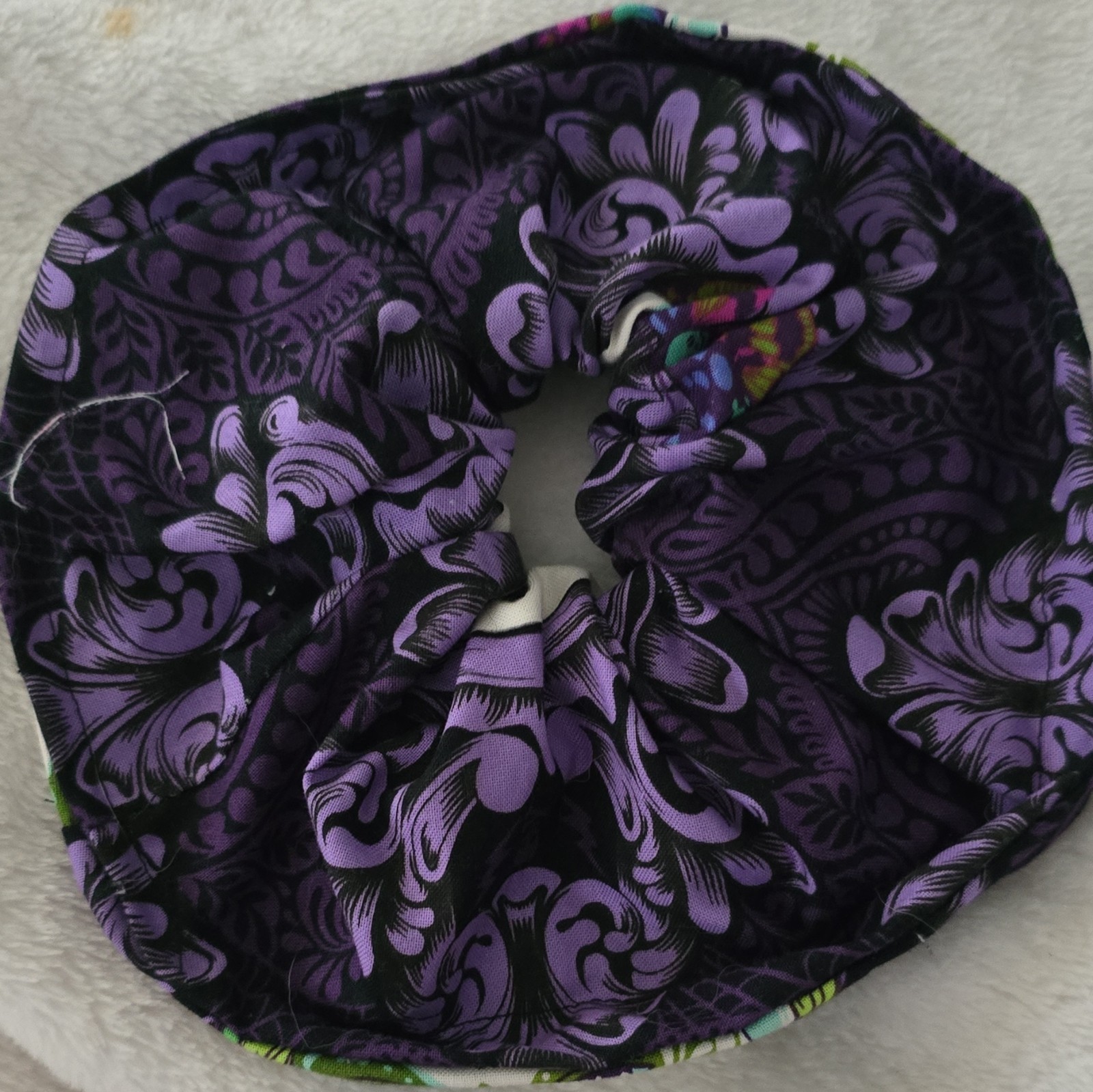 Purple & Black Skull Print Fabric Hair Scrunchie Elastic Hair Tie