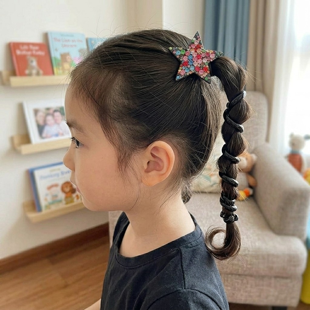 2Pcs Star Rhinestone Telephone Wire Hair Ties Elastic Coil Ponytail Holders