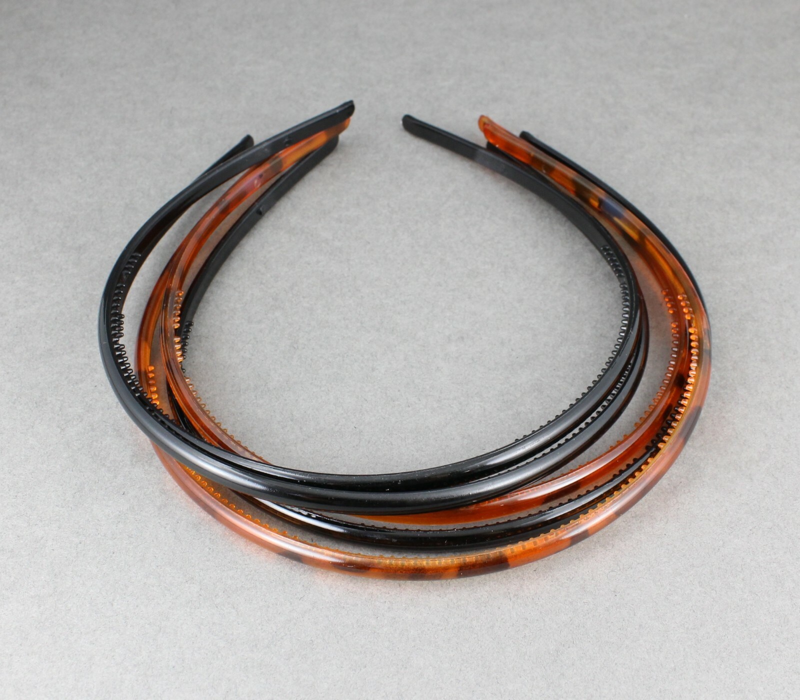 Black Brown 5 skinny set headbands pack plastic thin skinny narrow grip teeth