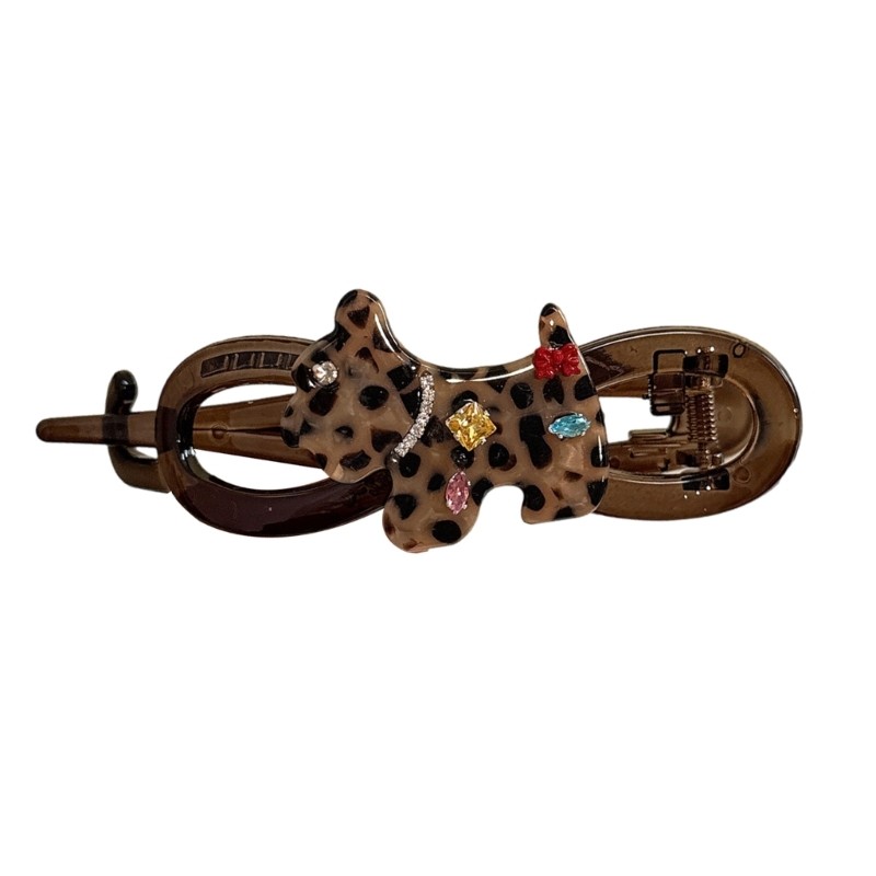 Women Leopard Pattern Hair Claw Clip Gentle Secure Hair Grip Ponytail Holder