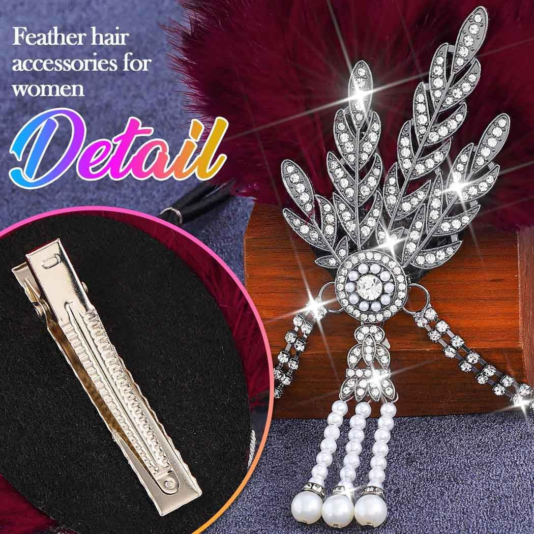 1920S Flapper Feather Headpiece Leaf Rhinestone Headband Roaring 20S Headwear…