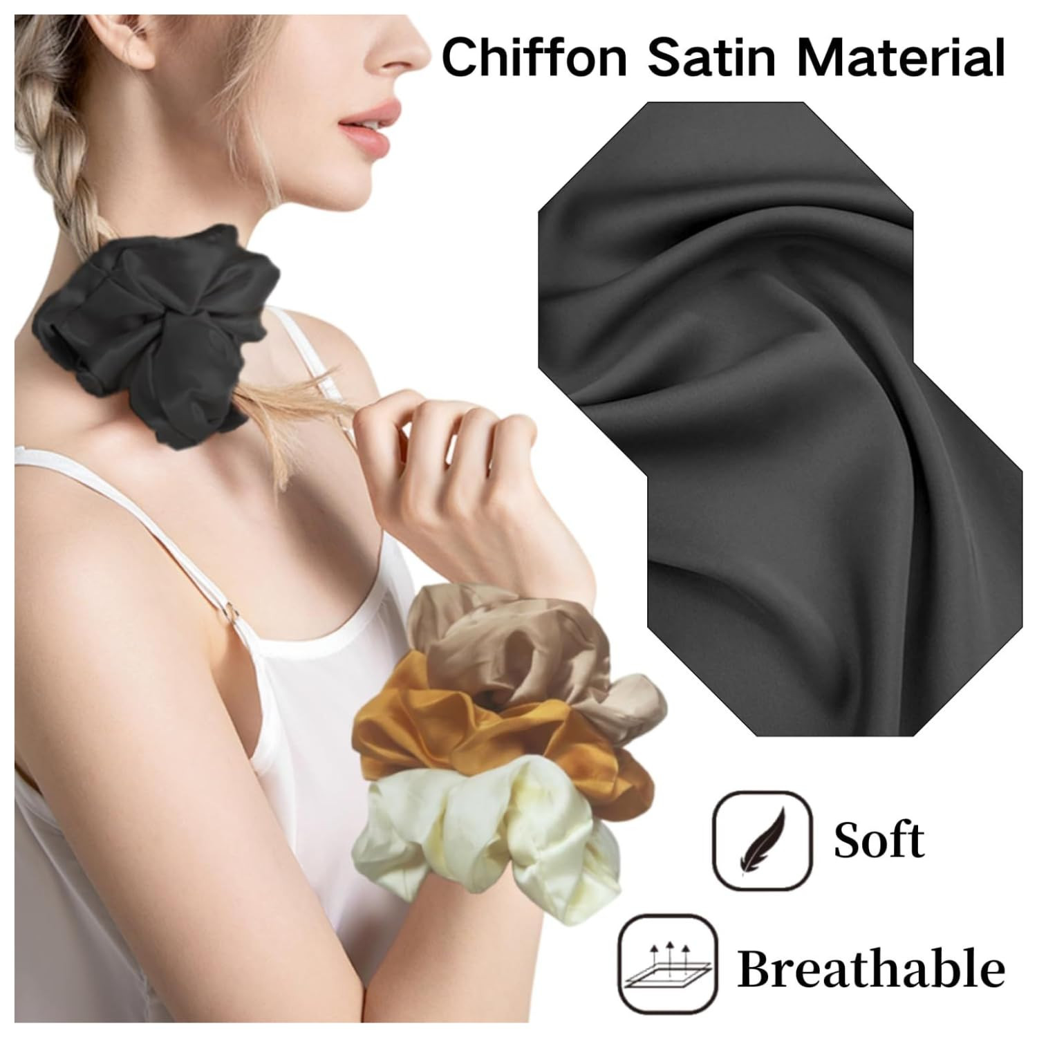Oversized Satin Scrunchies for Women – Large Hair Ties Gentle No Damage, Soft Si