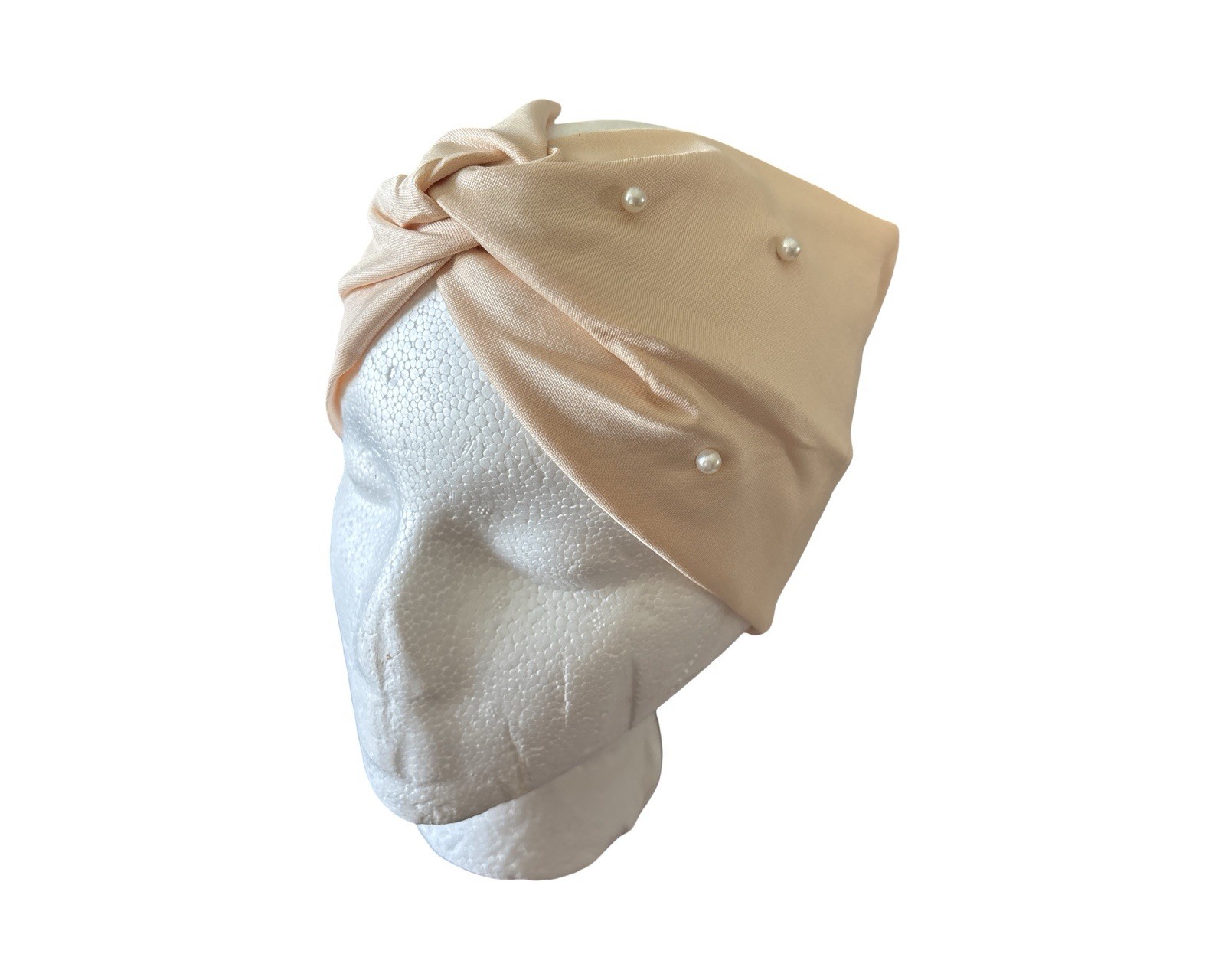 Elegant Nude-Beige Champagne Pearl Knotted Turban Headband Soft Stretch Fashion