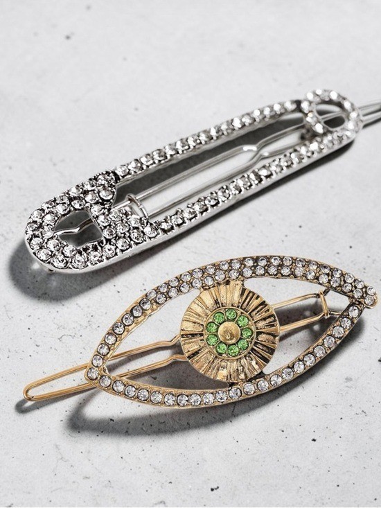 🌻NEW Set of Two (2) Kristin Ess “The Safety Pin” + “The Evil Eye” Hair Clips