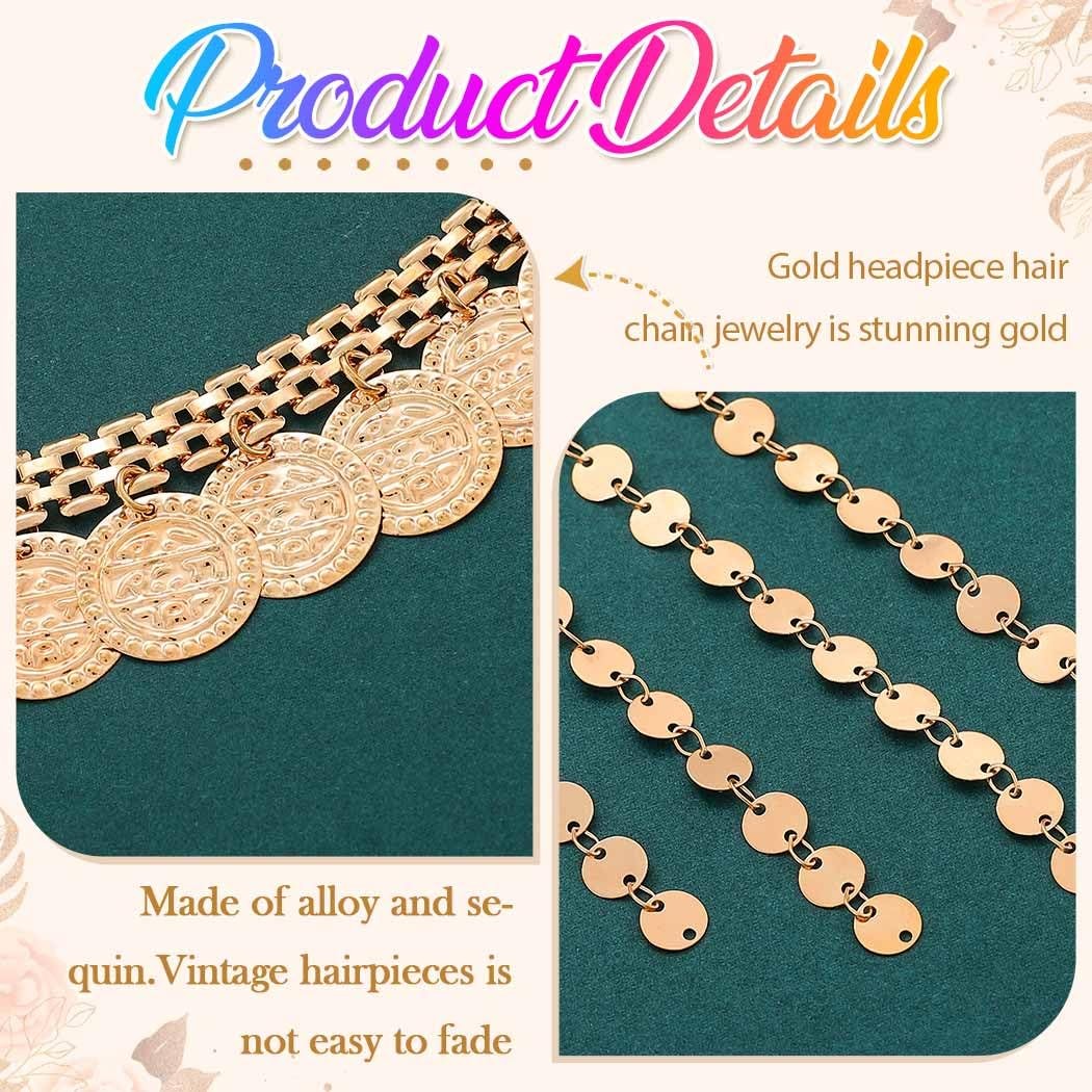Aukmla Coin Head Chain Gold Headpiece Sequin Tassel 1 Count (Pack of 1),