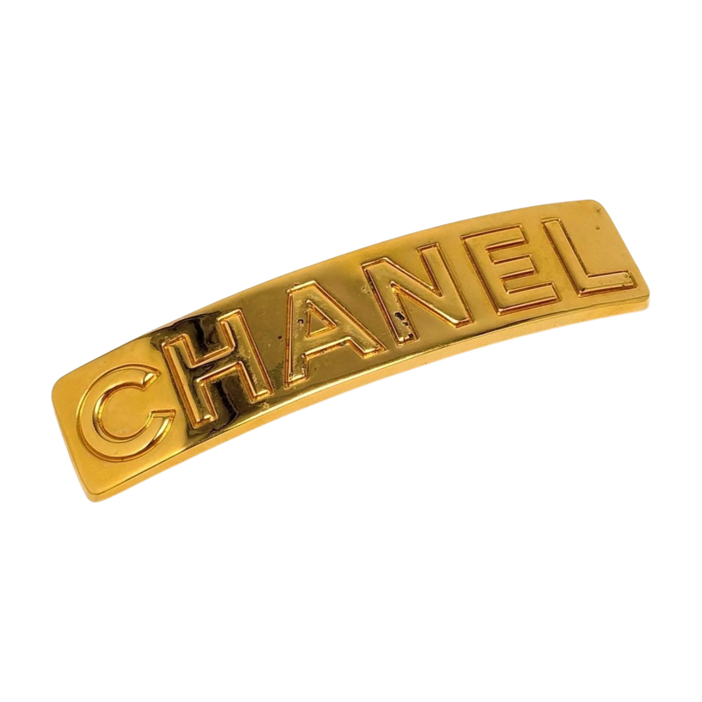 CHANEL Logo Barrette Gold-tone Vintage Hair Accessory France Damaged Authentic