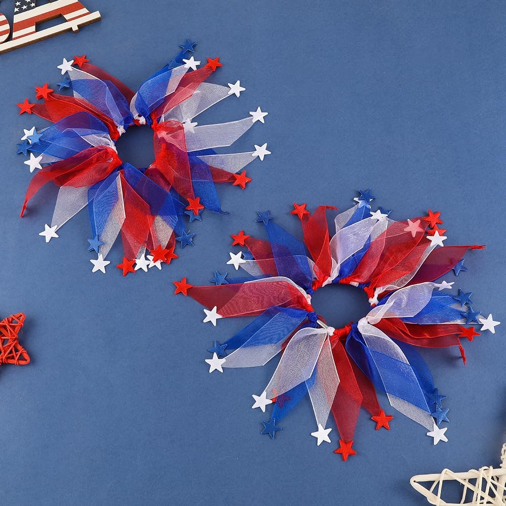 American Hair Ties for Women | Red White and Blue Hair Elastic No Damage 2 Pc…