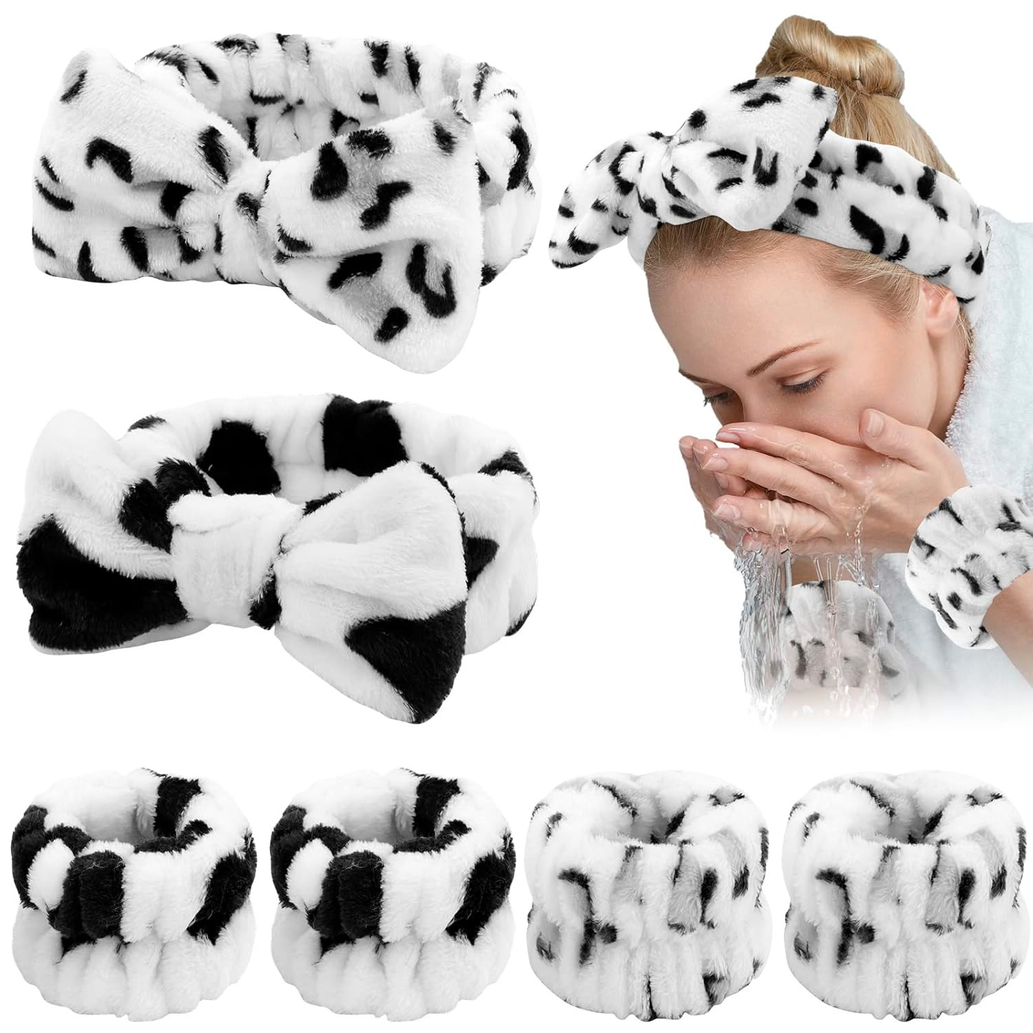 6PCS Spa Headband and Wristband Set, Face Wash Headband Makeup Skincare Headband