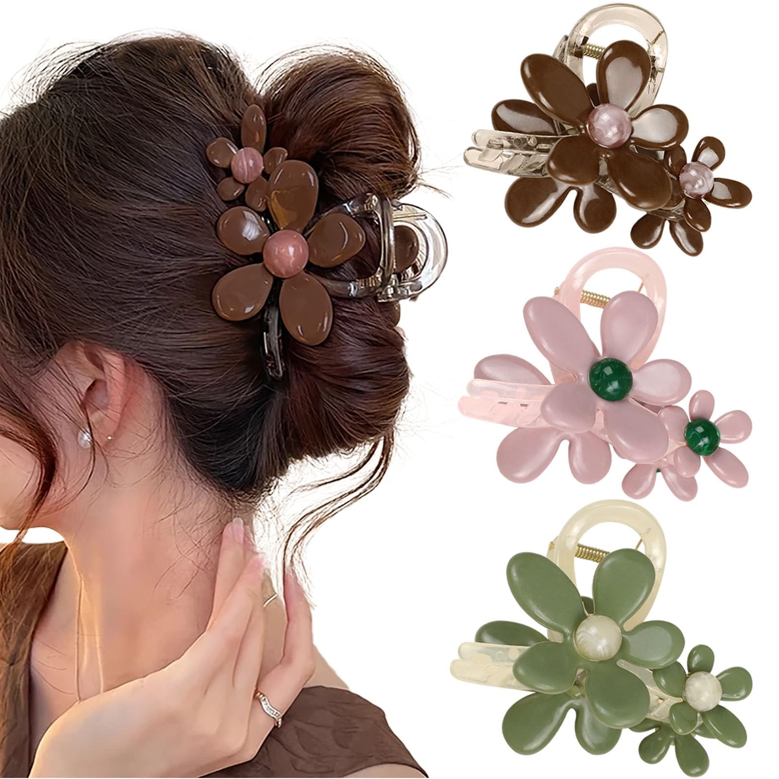 3Packs Flower Hair Clips,Large Claw Clips for 1 Count (Pack of 3), Multicolor