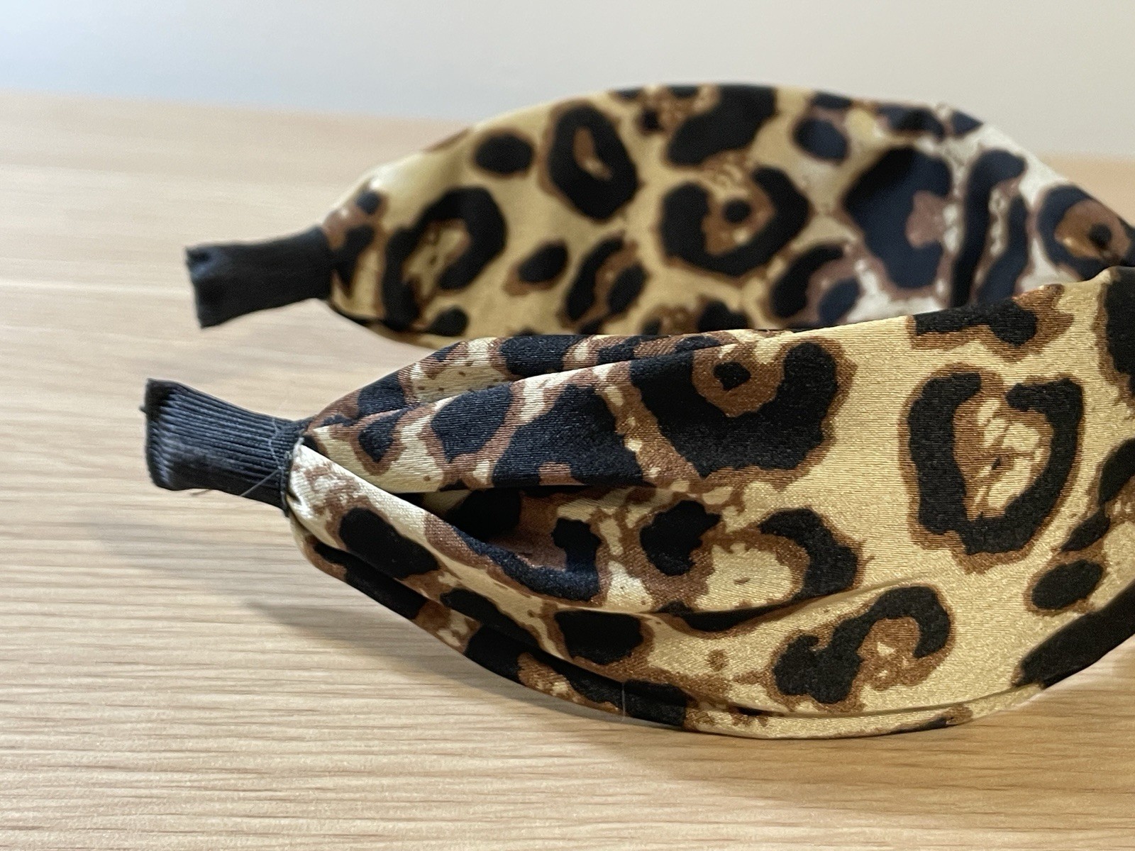 Leopard Print Knot Headband Set Blush & Tan Animal Print Satin Feminine Soft