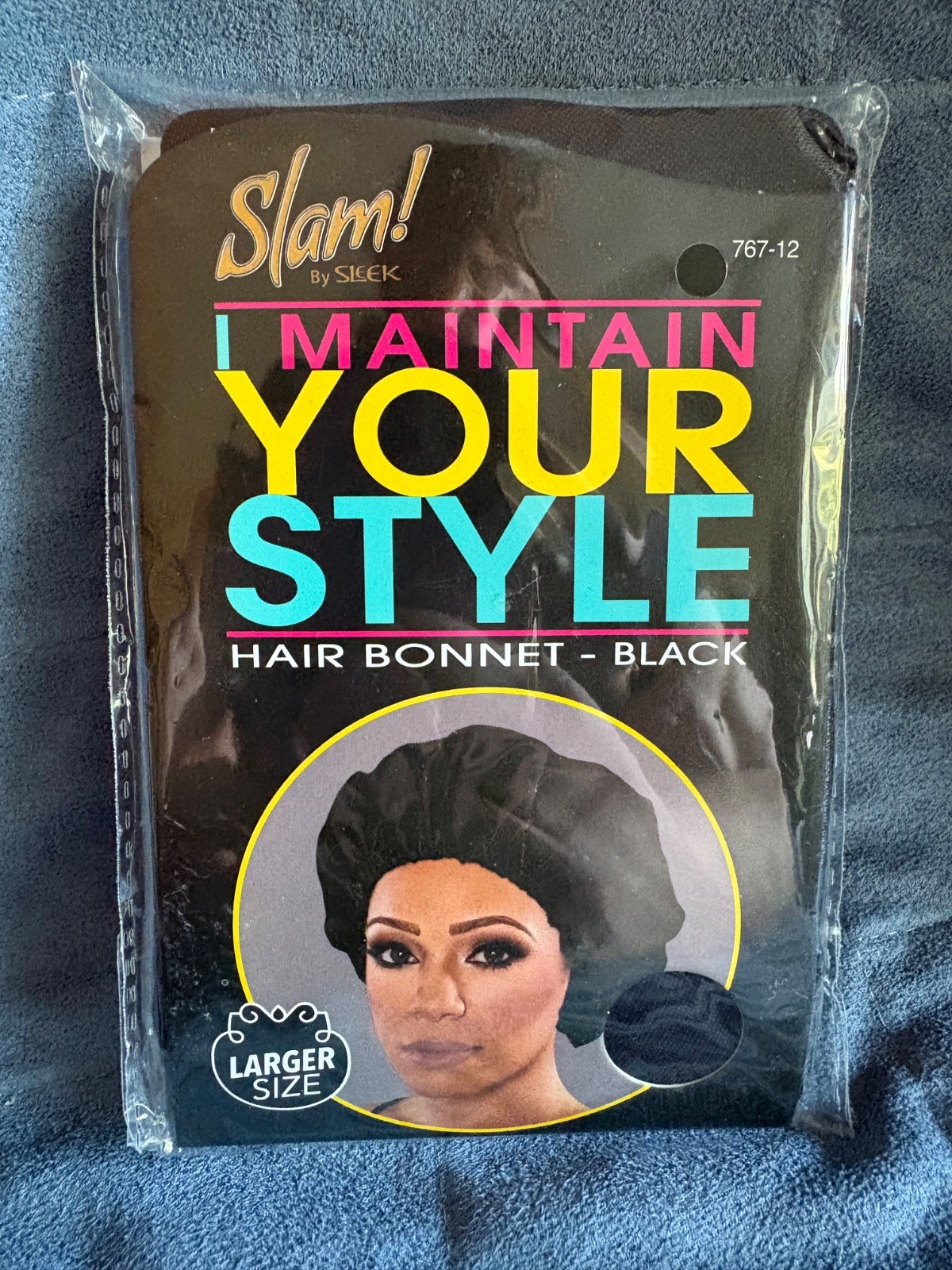 SLAM! I MAINTAIN YOUR STYLE BLACK HAIR BONNET *LARGER SIZE* #767-12