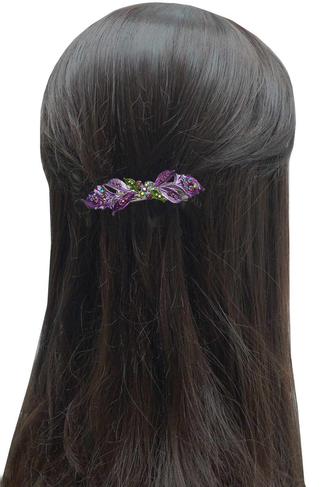 Bella Med Large Barrette Flower & Leaves Hair Clip Sparkly Rhinestone YY86800-3