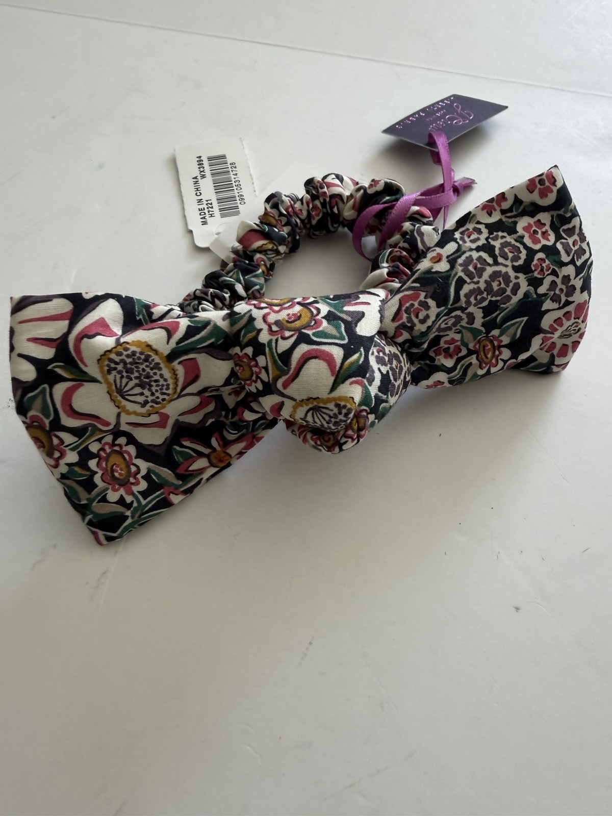 New J. CREW LIBERTY SCRUNCHIE FLORAL Multi Bow Flowers Hair Tie 100% Cotton NWT