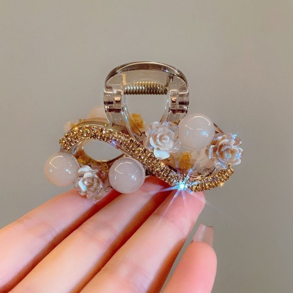 Medium 6cm Hair Claw Clip for Women Korean Style Flower Pearl Acrylic Hairpin