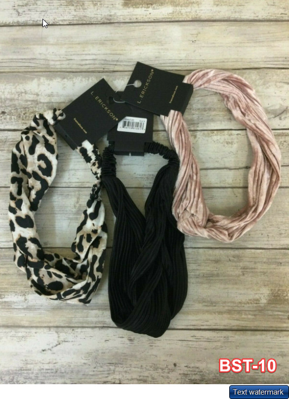 L. Erickson Twist Front Soft Headwrap Set – Pack of 3, Black/Blush/Leopard NEW