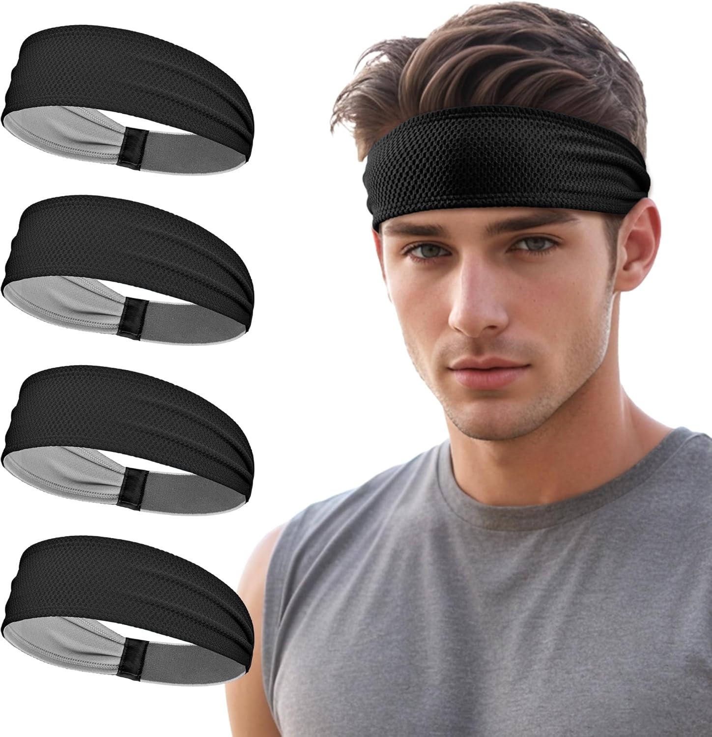 Sports Headbands for Men, Moisture Wicking Sweat Bands Headbands Non Black